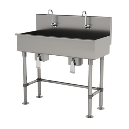 Advance Tabco 2 Stat 16 Ga. 304 SS Floor Mt Square Corner Sink - Knee Operated 19-FM-40KV